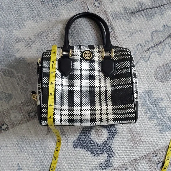 Tory Burch Robinson Plaid Boston Satchel Bag Purse with Crossbody Strap - Picture 16 of 16